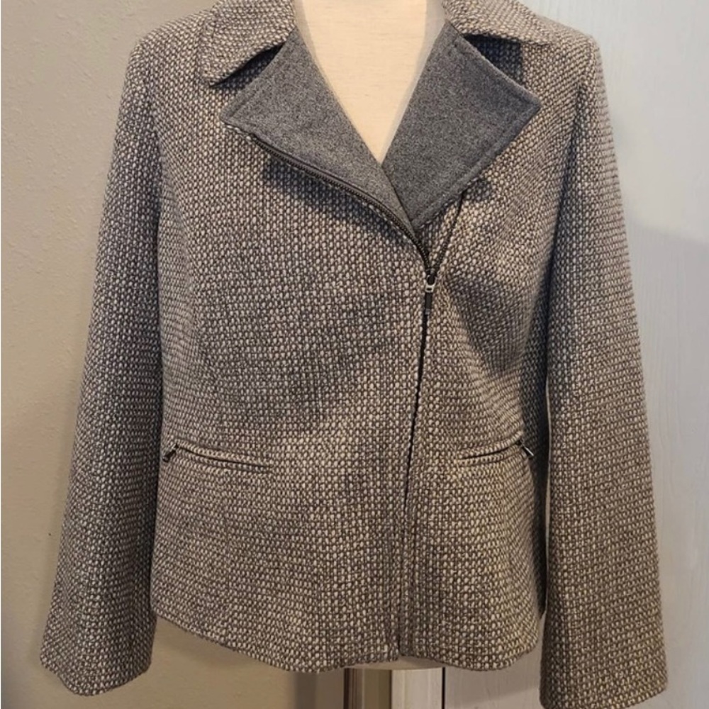Grey tweed motorcycle jacket Talbots 12